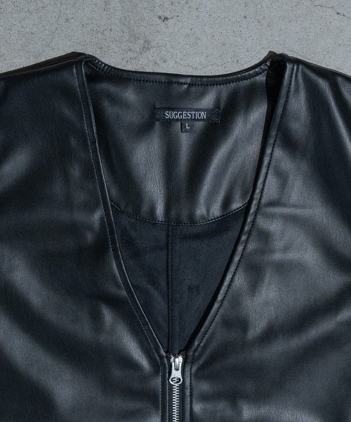 JOHN'S CLOSET ベスト ジレ 「13」PUレザー ノーカラー