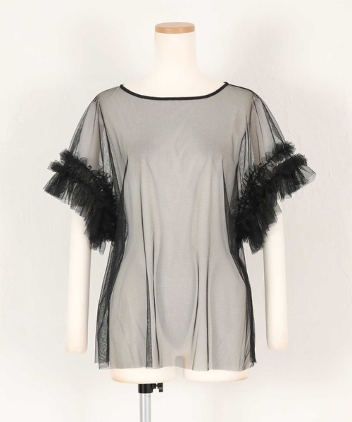 titivate tシャツ シアーフリルチュールトップス レディース