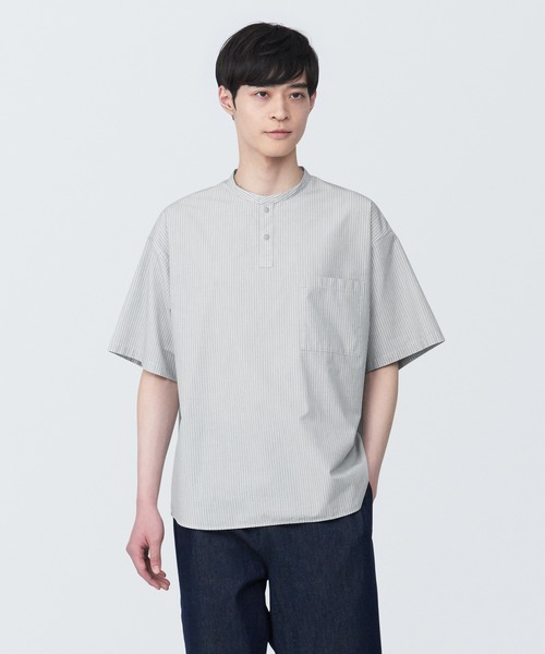 無印良品（MUJI） シャツ 紳士 涼感ヘンリーネック半袖布帛Tシャツ