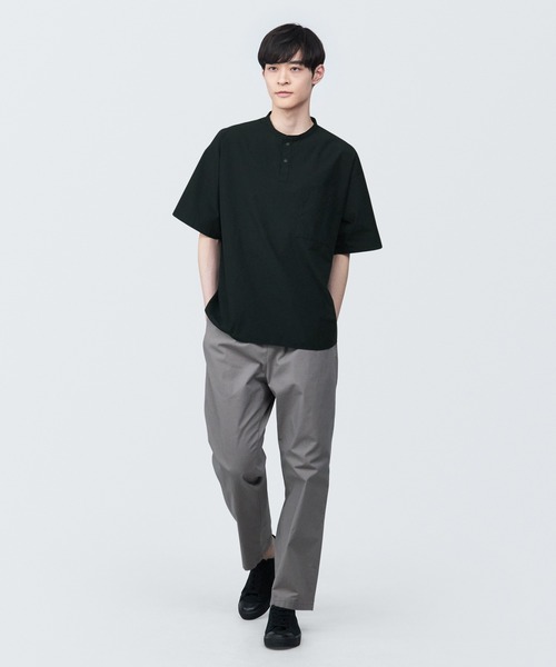 無印良品（MUJI） シャツ 紳士 涼感ヘンリーネック半袖布帛Tシャツ