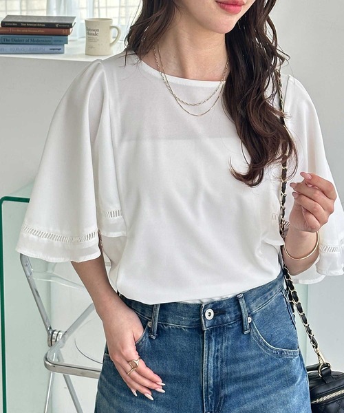 toratora♡IENA 16SS フレアシルエット 麻 ブラウス GeeRA（ジーラ） ブラウス シャツ シアー切替フレアー袖Tブラウス