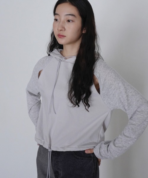 tシャツ 「ZOZO限定」アーム　カットアウト　フーディー　ニット　パーカー レディース Uenui tシャツ 「ZOZO限定」アーム カットアウト フーディー