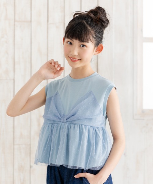 tシャツ 「SONO/ソーノ」バックリボンノースリーブチュニックT レディース JAM & LINK tシャツ チュールリボン ノースリーブシャツ キッズ