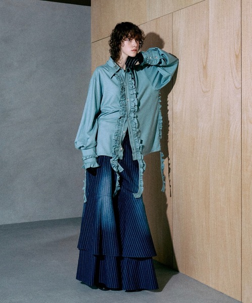 ブラウス シャツ Big collar shirt (ビック カラー シャツ) レディース メンズ シャツ Long frill big collar shirt / ロングフリルビック