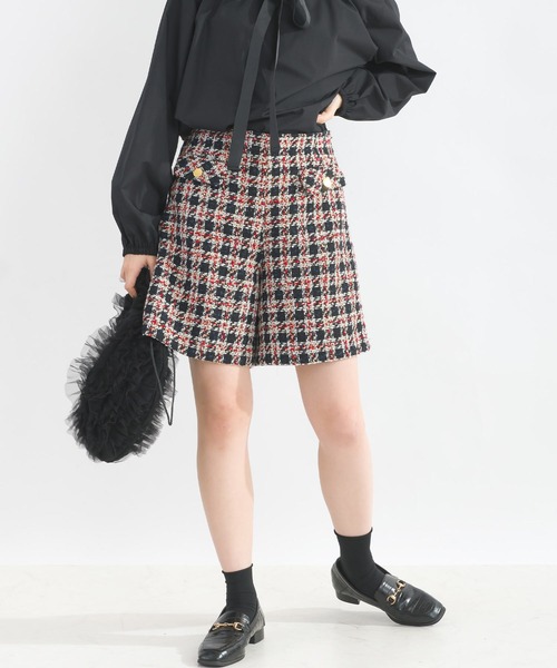 PICCIN PERLA パンツ 「セットアップ可能」チェックツイードキュロット