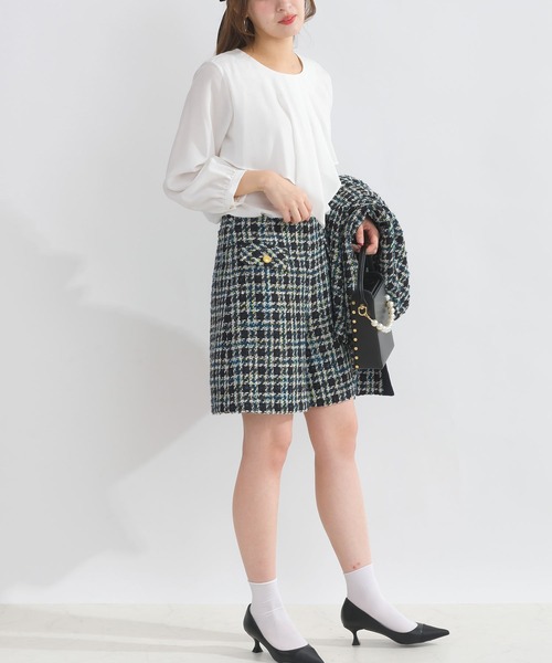 PICCIN PERLA パンツ 「セットアップ可能」チェックツイードキュロット
