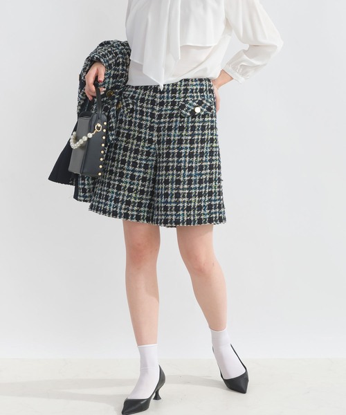 PICCIN PERLA パンツ 「セットアップ可能」チェックツイードキュロット
