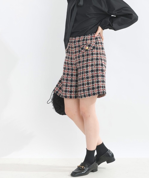 PICCIN PERLA パンツ 「セットアップ可能」チェックツイードキュロット