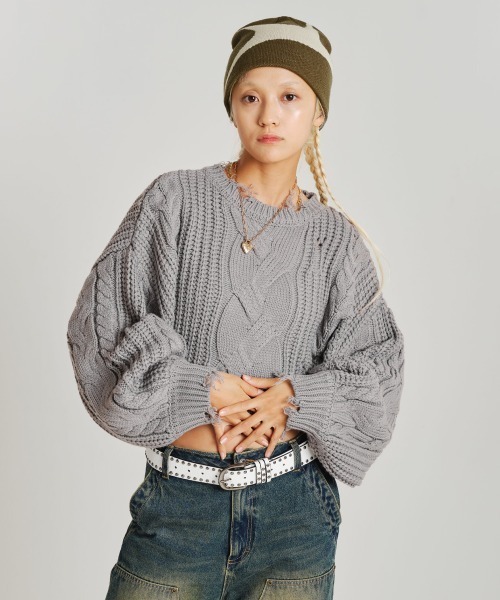 ニット セーター atmos pink Cable Damaged Knit / アトモス ピンク ケーブル ダメージ ニット レディース atmos girls ニット セーター pink Cable Damaged Knit