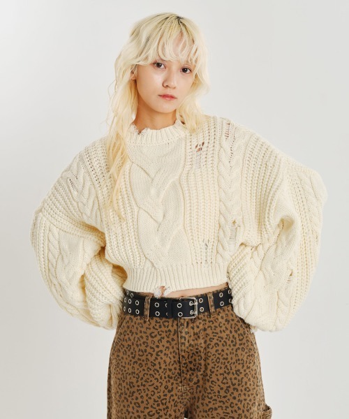 ニット セーター atmos pink Cable Damaged Knit / アトモス ピンク ケーブル ダメージ ニット レディース