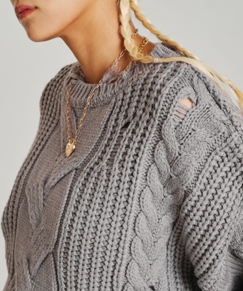 ニット セーター atmos pink Cable Damaged Knit / アトモス ピンク ケーブル ダメージ ニット レディース atmos girls ニット セーター pink Cable Damaged Knit