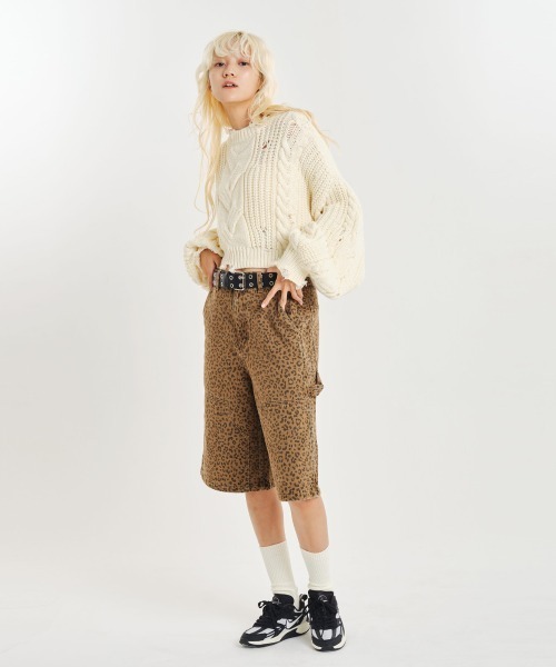 atmos girls ニット セーター pink Cable Damaged Knit