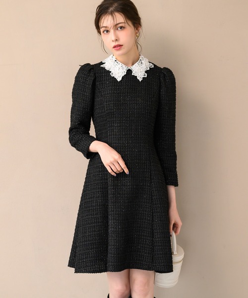MISCH MASCH（ミッシュマッシュ） ワンピース レース襟ミニツイード
