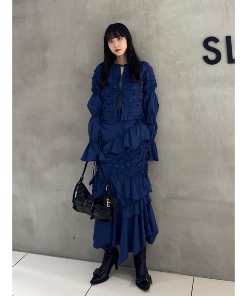 SLY スカート SMOCKING RIBBON DESIGN SK スモーキング リボン