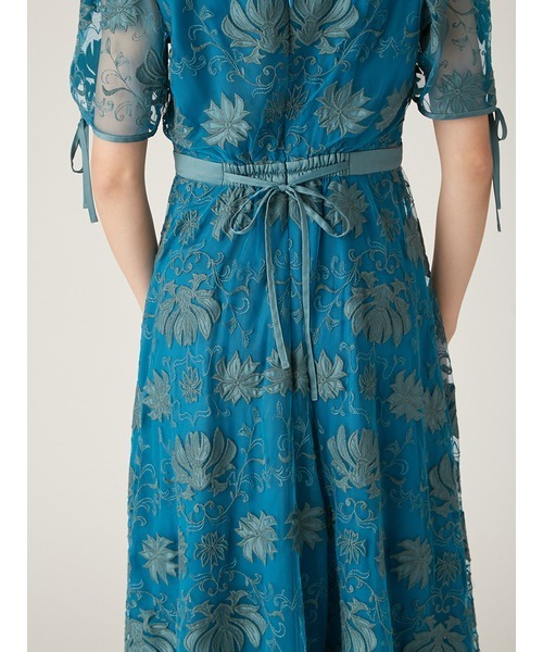 Lily Brown カップ付きターコイズドレス LILY BROWN ドレス カットワークサテンエンブロイダリードレス