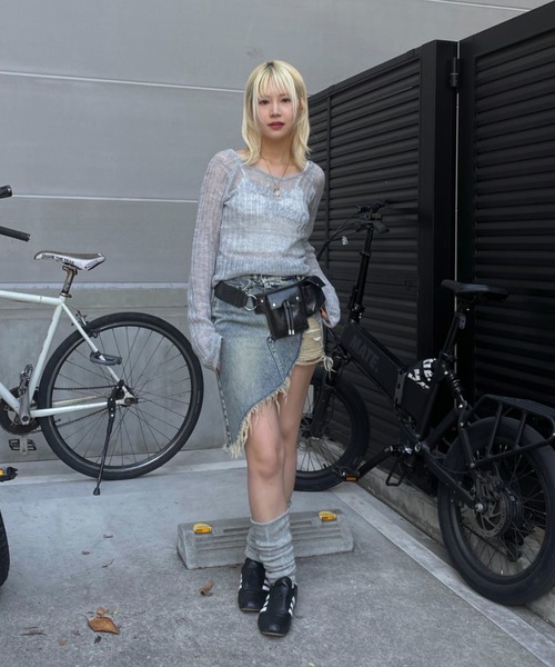 ACLENT（アクレント） デニムスカート アシメダメージデニムスカート