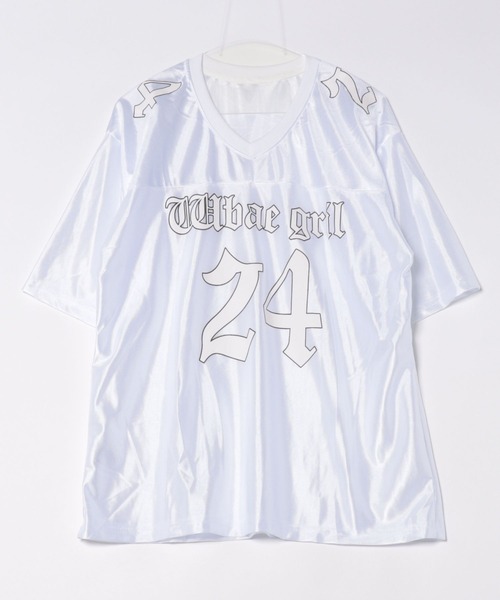 salsationオーバーサイズTシャツ ホワイト FreeZone tシャツ サテンナンバースポーツジャージ メンズ レディース