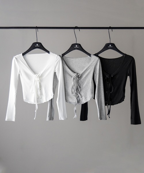 me+em select tシャツ 「 3color 」レースアップフロントリボン