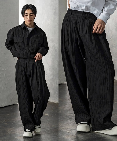 CLOSET パンツ クリンクル加工ワイドパンツ メンズ : ZOZOTOWN Yahoo