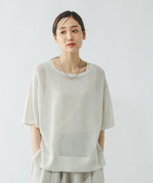 GLOBAL WORK ニット セーター 洗えるメッシュラメプルオーバー