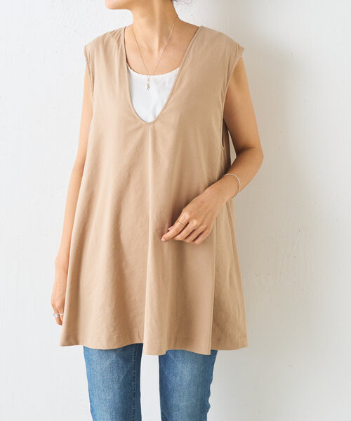 BEARDSLEY（ビアズリー） ベスト ジレ リネン混Uネックフレアベスト