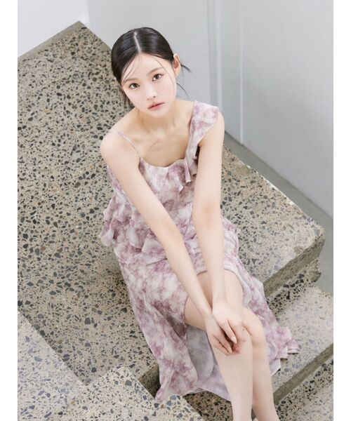 ラッフルアシンメトリータイダイプリントワンピース ラッフルアシンメトリータイダイプリントワンピース（ワンピース