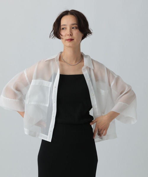 ブラウス シャツ メッシュ切替5分袖シャツ レディース セール】メッシュ切替5分袖シャツ（シャツ/ブラウス）｜BITTOKO