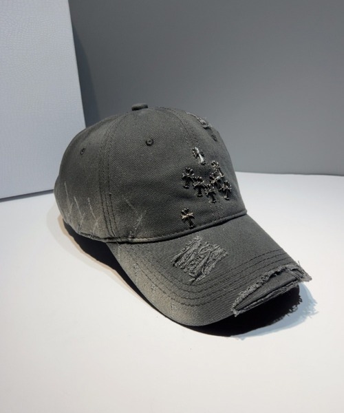 ダメージ加工 グレー ベースボールキャップ FreeZone キャップ 帽子 ダメージ加工キャップ メンズ