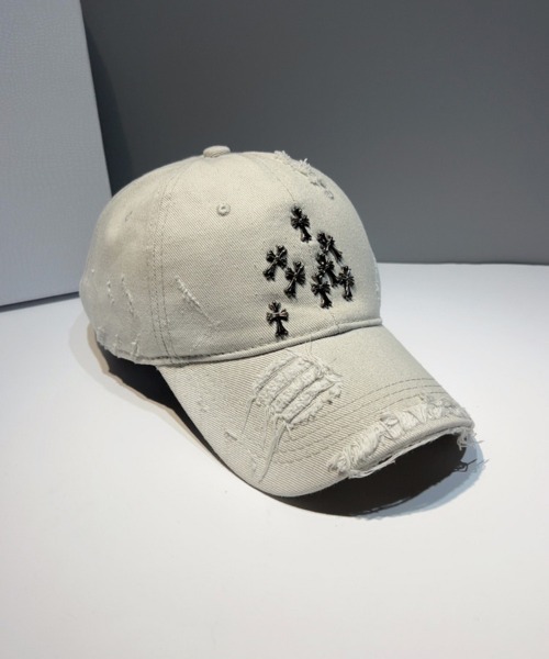 ブラック ダメージ加工 ベースボールキャップ ワンポイント刺繍ロゴダメージ加工デニムベースボールキャップ