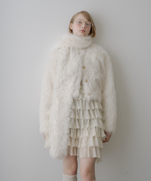 HEIREN ノーカラーコート コート 「HEIREN」マフラーセットファー