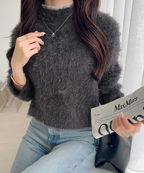 【美品】アプ♡バックレース袖ファーニット mily bilet ニット セーター 「mily bilet」背中で惹きつける、大人の