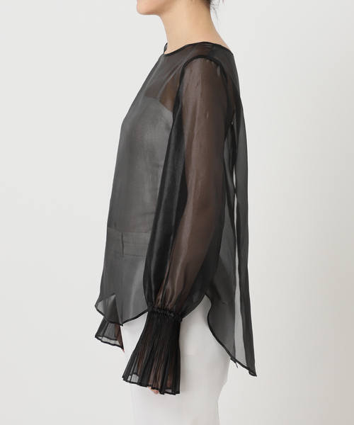 完売 美品 NOBLE パールシアープリーツカフスブラウス　ノーブル　ブラウス NOBLE（ノーブル） ブラウス シャツ 「追加」パールシアープリーツ