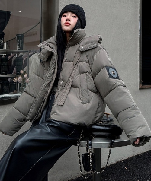 ダウンコート ダウンジャケット フード付き フロントテープデザイン