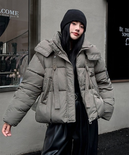 ダウンコート ダウンジャケット フード付き フロントテープデザイン