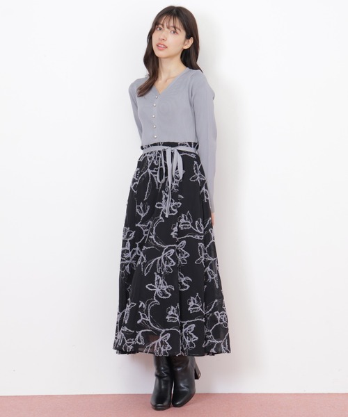 【美品】JILLSTUART ワンピース ロング 花柄 黒 JILL by JILL STUART（ジルバイジルスチュアート） ワンピース モール