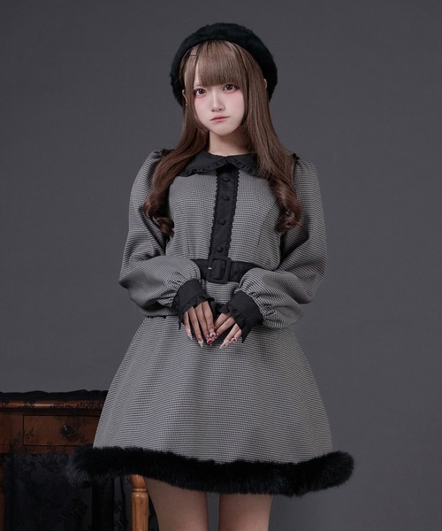 Pal elfy ワンピース ファー付き千鳥チェックワンピース : ZOZOTOWN