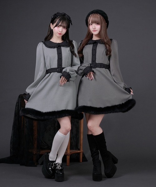 Pal elfy ワンピース ファー付き千鳥チェックワンピース : ZOZOTOWN