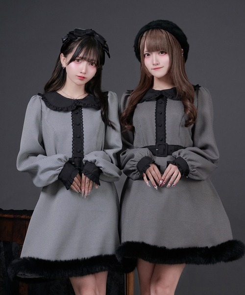 Pal elfy ワンピース ファー付き千鳥チェックワンピース : ZOZOTOWN