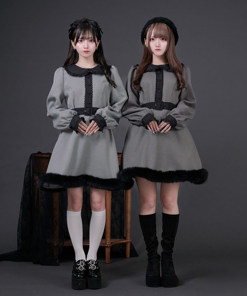 Pal elfy ワンピース ファー付き千鳥チェックワンピース : ZOZOTOWN