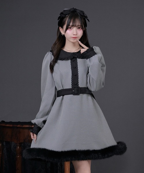 Pal elfy ワンピース ファー付き千鳥チェックワンピース : ZOZOTOWN