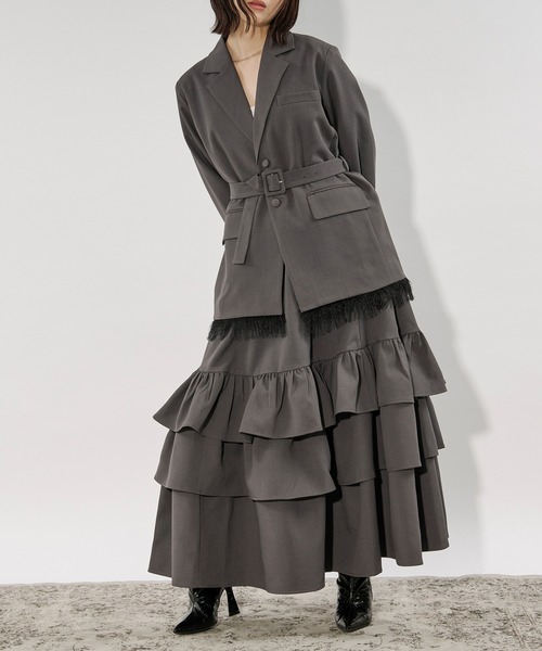 Ezick ロング スカート ruffle frill skirt ボリュームラッフル