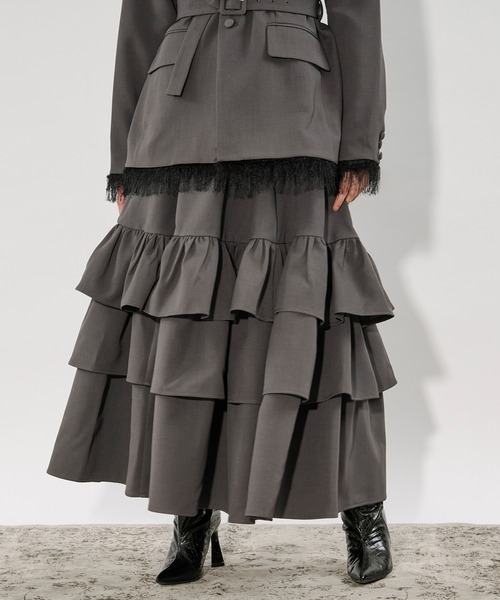Ezick ロング スカート ruffle frill skirt ボリュームラッフル