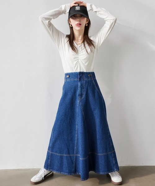 VIS（ビス） デニムスカート バックレースアップフレアデニムスカート