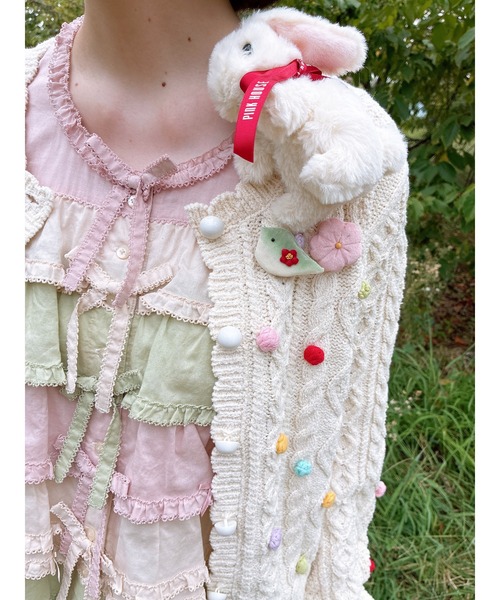 Pink House ピンクハウス　フリル半袖ブラウス ピンク PINK HOUSE（ピンクハウス） ブラウス シャツ 配色フリルノースリーブ