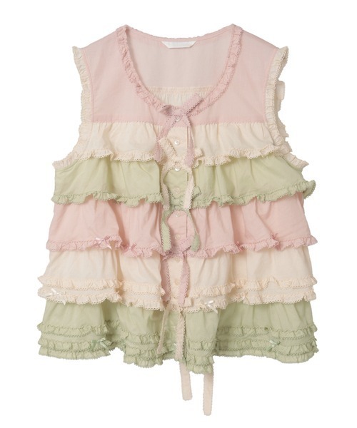 PINK HOUSE（ピンクハウス） ブラウス シャツ 配色フリルノースリーブ