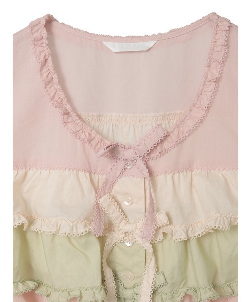 PINK HOUSE（ピンクハウス） ブラウス シャツ 配色フリルノースリーブ