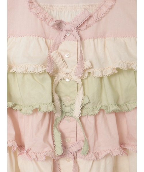 PINK HOUSE（ピンクハウス） ブラウス シャツ 配色フリルノースリーブ