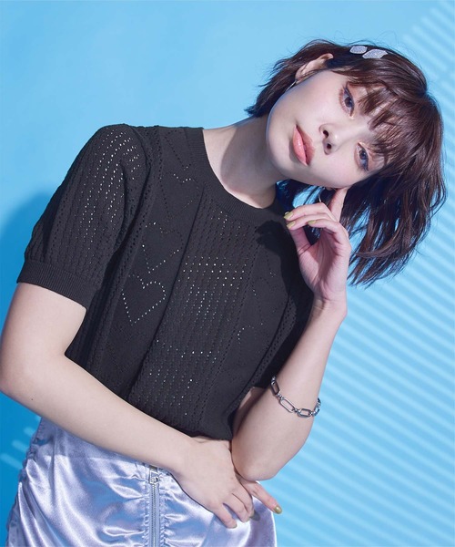 「miette」 半袖ニット FREE レッド レディース_画像5