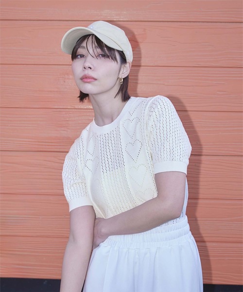 「miette」 半袖ニット FREE レッド レディース_画像9