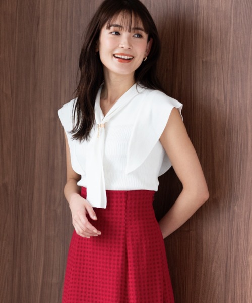「MISCH MASCH」 半袖ニット フリ- ライトグレー レディース_画像5